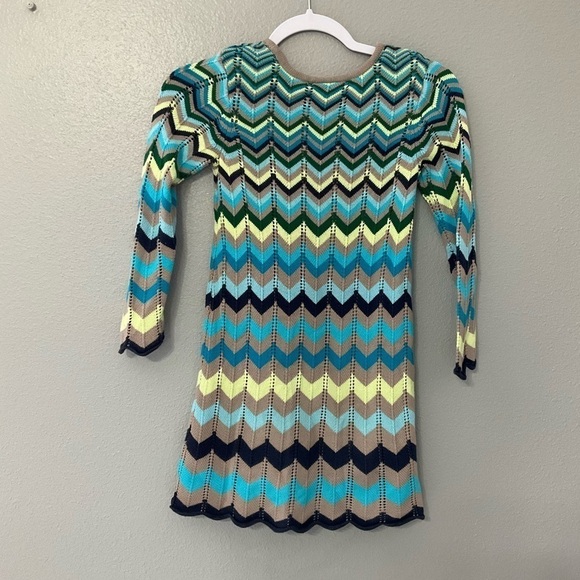 Hanna Andersson Blue Yellow Chevron Knit Long Sleeve Dress 120 (us size 6-7) - Picture 7 of 8
